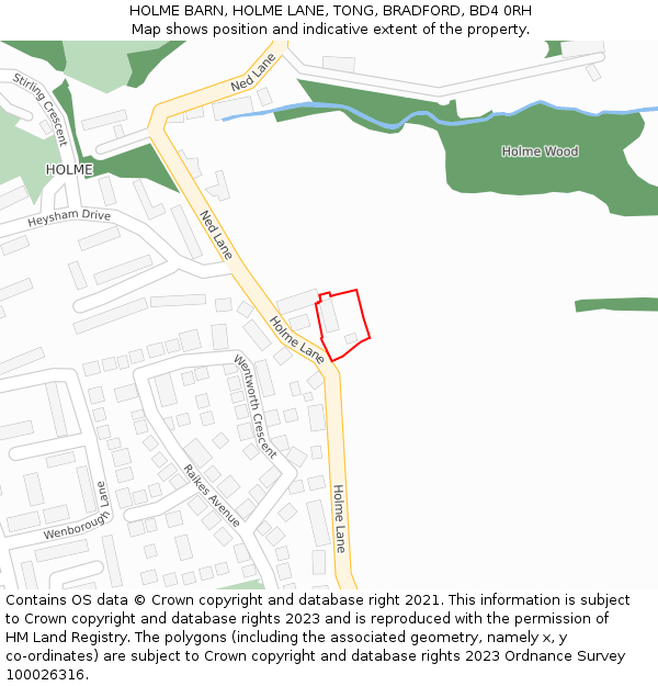 HOLME BARN, HOLME LANE, TONG, BRADFORD, BD4 0RH: Location map and indicative extent of plot