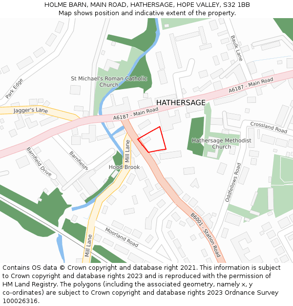 HOLME BARN, MAIN ROAD, HATHERSAGE, HOPE VALLEY, S32 1BB: Location map and indicative extent of plot