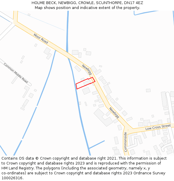 HOLME BECK, NEWBIGG, CROWLE, SCUNTHORPE, DN17 4EZ: Location map and indicative extent of plot