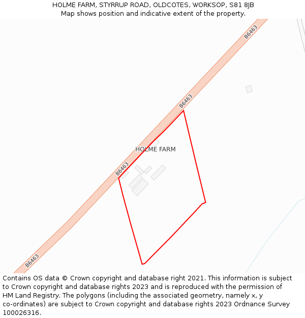 HOLME FARM, STYRRUP ROAD, OLDCOTES, WORKSOP, S81 8JB: Location map and indicative extent of plot