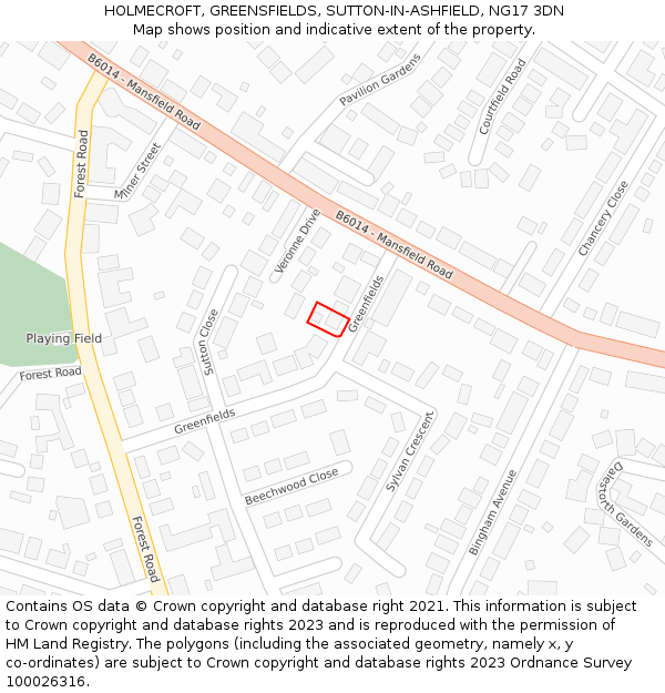 HOLMECROFT, GREENSFIELDS, SUTTON-IN-ASHFIELD, NG17 3DN: Location map and indicative extent of plot