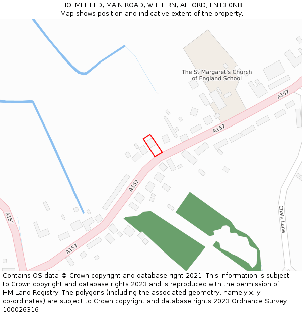 HOLMEFIELD, MAIN ROAD, WITHERN, ALFORD, LN13 0NB: Location map and indicative extent of plot