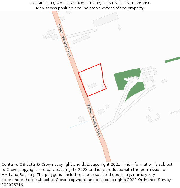 HOLMEFIELD, WARBOYS ROAD, BURY, HUNTINGDON, PE26 2NU: Location map and indicative extent of plot