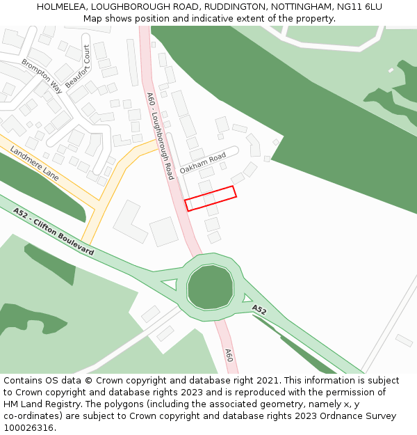 HOLMELEA, LOUGHBOROUGH ROAD, RUDDINGTON, NOTTINGHAM, NG11 6LU: Location map and indicative extent of plot