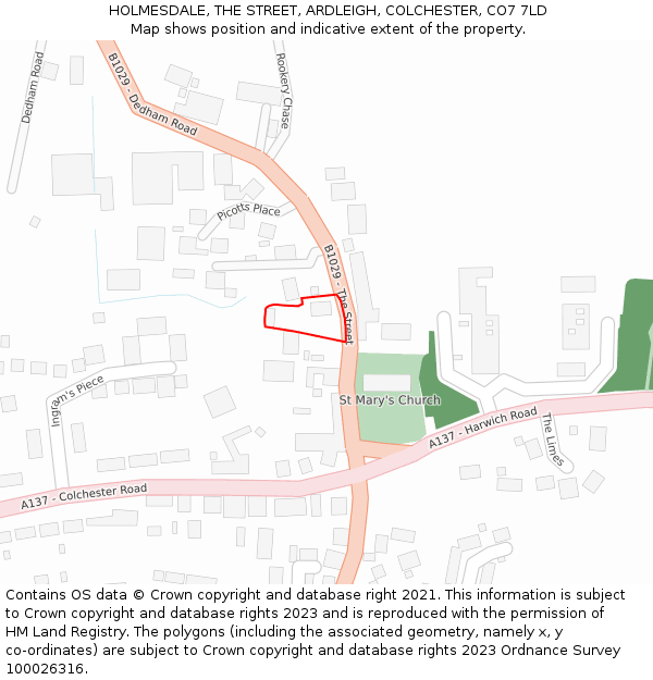 HOLMESDALE, THE STREET, ARDLEIGH, COLCHESTER, CO7 7LD: Location map and indicative extent of plot