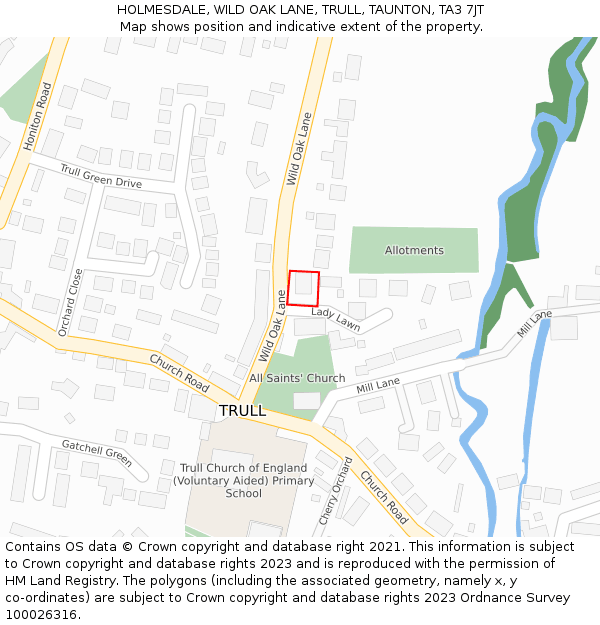 HOLMESDALE, WILD OAK LANE, TRULL, TAUNTON, TA3 7JT: Location map and indicative extent of plot