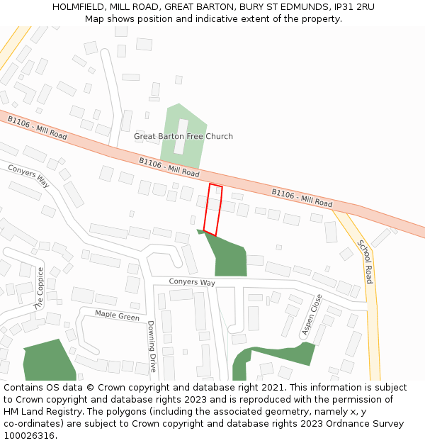 HOLMFIELD, MILL ROAD, GREAT BARTON, BURY ST EDMUNDS, IP31 2RU: Location map and indicative extent of plot