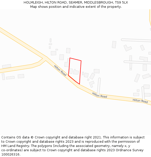 HOLMLEIGH, HILTON ROAD, SEAMER, MIDDLESBROUGH, TS9 5LX: Location map and indicative extent of plot