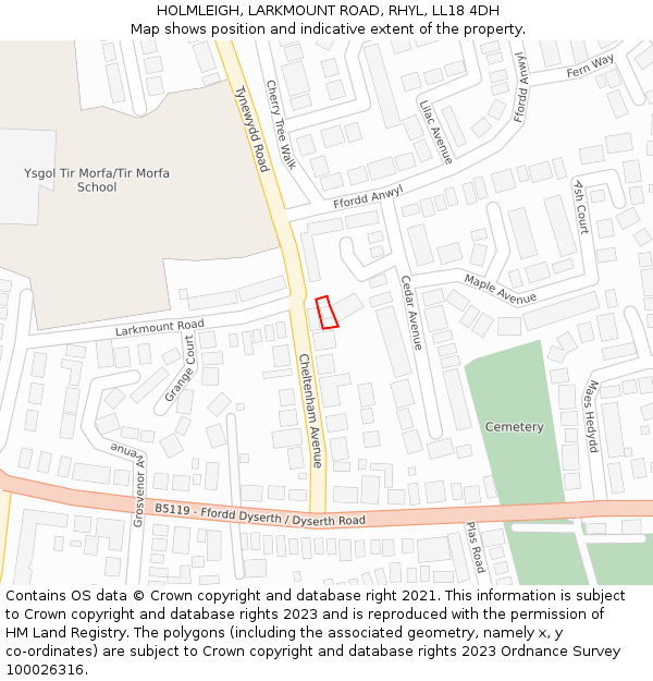 HOLMLEIGH, LARKMOUNT ROAD, RHYL, LL18 4DH: Location map and indicative extent of plot