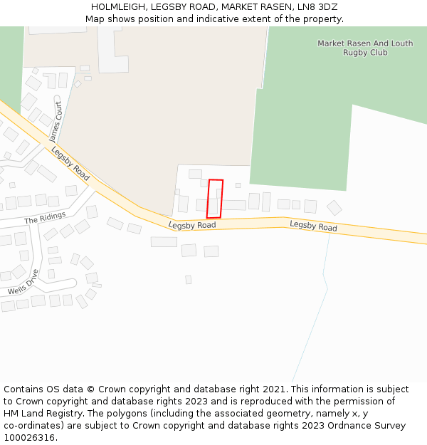 HOLMLEIGH, LEGSBY ROAD, MARKET RASEN, LN8 3DZ: Location map and indicative extent of plot