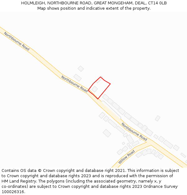 HOLMLEIGH, NORTHBOURNE ROAD, GREAT MONGEHAM, DEAL, CT14 0LB: Location map and indicative extent of plot