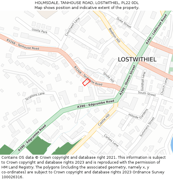 HOLMSDALE, TANHOUSE ROAD, LOSTWITHIEL, PL22 0DL: Location map and indicative extent of plot