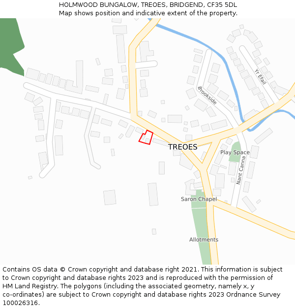 HOLMWOOD BUNGALOW, TREOES, BRIDGEND, CF35 5DL: Location map and indicative extent of plot