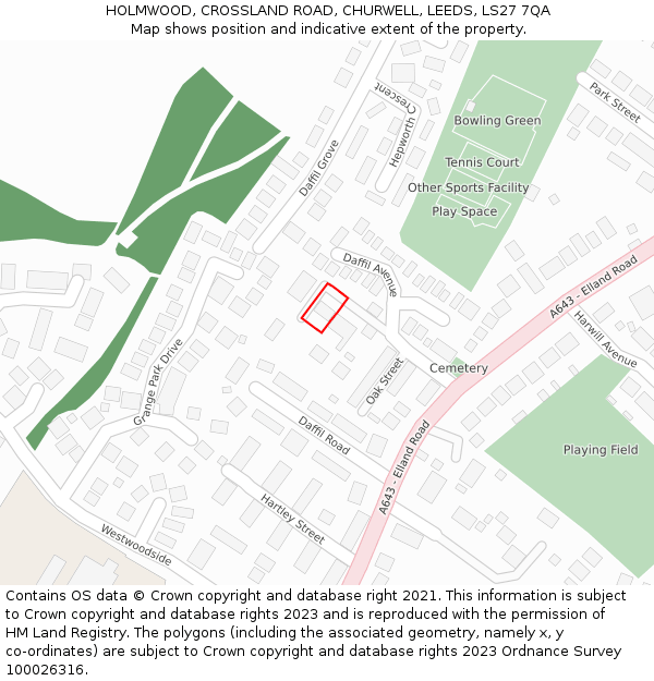 HOLMWOOD, CROSSLAND ROAD, CHURWELL, LEEDS, LS27 7QA: Location map and indicative extent of plot