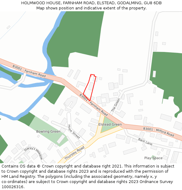 HOLMWOOD HOUSE, FARNHAM ROAD, ELSTEAD, GODALMING, GU8 6DB: Location map and indicative extent of plot