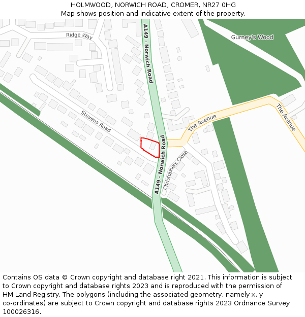 HOLMWOOD, NORWICH ROAD, CROMER, NR27 0HG: Location map and indicative extent of plot