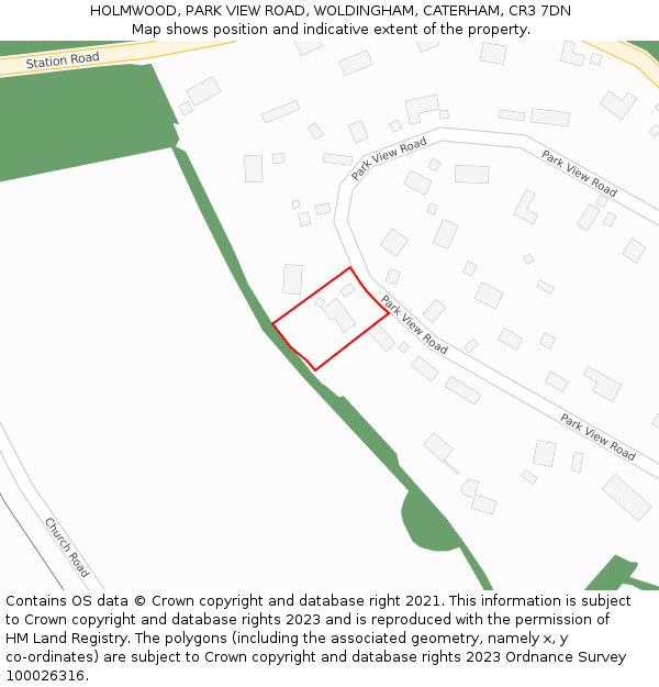 HOLMWOOD, PARK VIEW ROAD, WOLDINGHAM, CATERHAM, CR3 7DN: Location map and indicative extent of plot