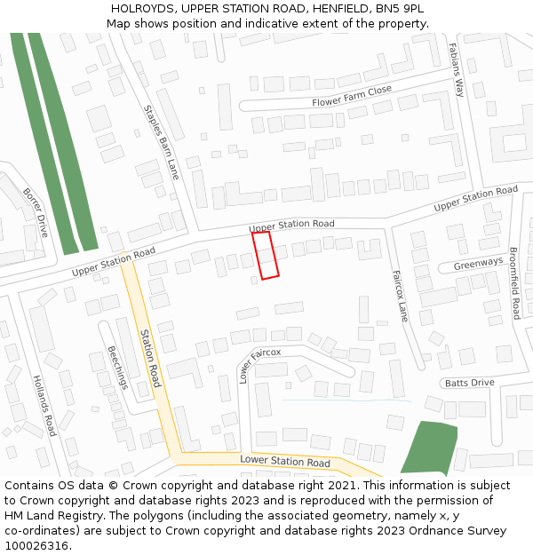 HOLROYDS, UPPER STATION ROAD, HENFIELD, BN5 9PL: Location map and indicative extent of plot