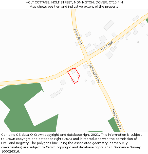 HOLT COTTAGE, HOLT STREET, NONINGTON, DOVER, CT15 4JH: Location map and indicative extent of plot