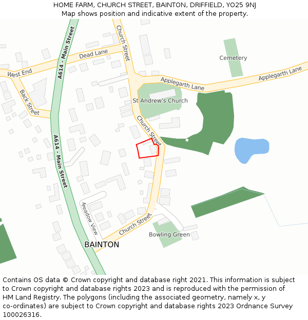 HOME FARM, CHURCH STREET, BAINTON, DRIFFIELD, YO25 9NJ: Location map and indicative extent of plot