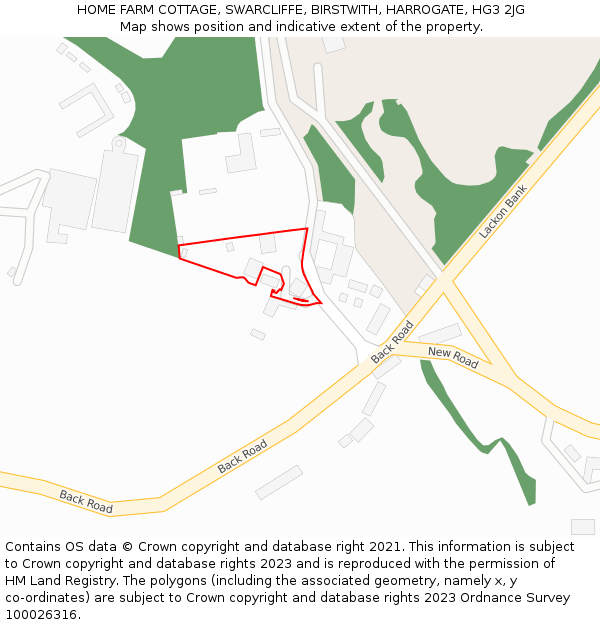 HOME FARM COTTAGE, SWARCLIFFE, BIRSTWITH, HARROGATE, HG3 2JG: Location map and indicative extent of plot