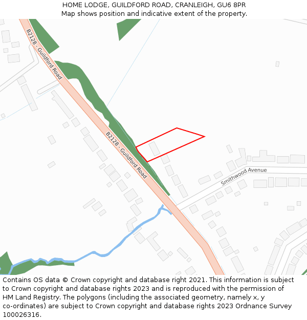 HOME LODGE, GUILDFORD ROAD, CRANLEIGH, GU6 8PR: Location map and indicative extent of plot