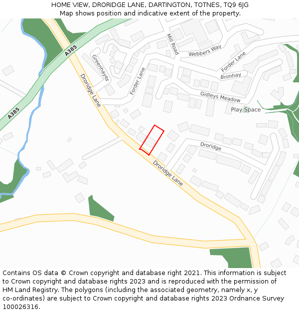 HOME VIEW, DRORIDGE LANE, DARTINGTON, TOTNES, TQ9 6JG: Location map and indicative extent of plot
