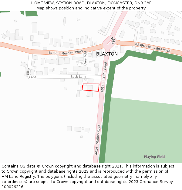 HOME VIEW, STATION ROAD, BLAXTON, DONCASTER, DN9 3AF: Location map and indicative extent of plot