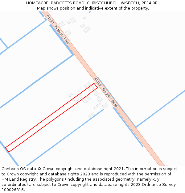 HOMEACRE, PADGETTS ROAD, CHRISTCHURCH, WISBECH, PE14 9PL: Location map and indicative extent of plot