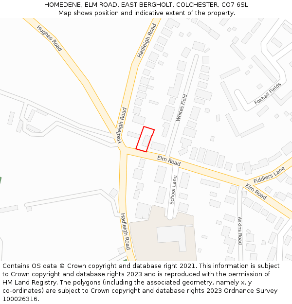 HOMEDENE, ELM ROAD, EAST BERGHOLT, COLCHESTER, CO7 6SL: Location map and indicative extent of plot