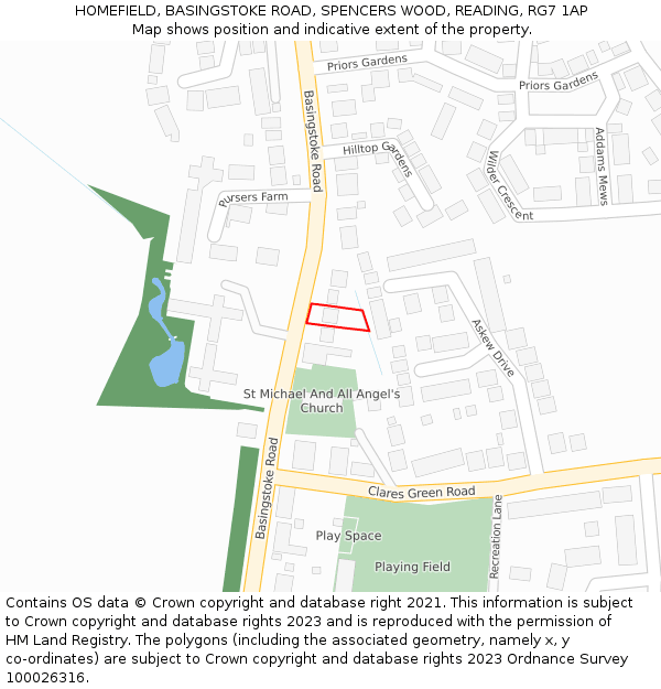 HOMEFIELD, BASINGSTOKE ROAD, SPENCERS WOOD, READING, RG7 1AP: Location map and indicative extent of plot