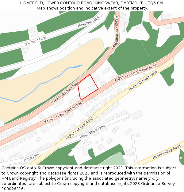 HOMEFIELD, LOWER CONTOUR ROAD, KINGSWEAR, DARTMOUTH, TQ6 0AL: Location map and indicative extent of plot