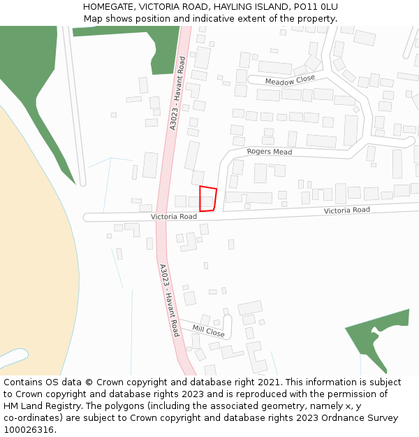 HOMEGATE, VICTORIA ROAD, HAYLING ISLAND, PO11 0LU: Location map and indicative extent of plot