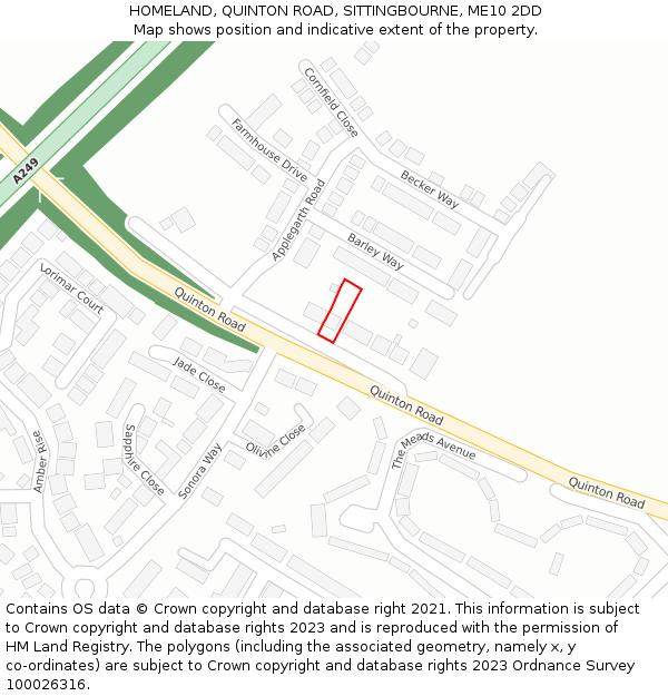 HOMELAND, QUINTON ROAD, SITTINGBOURNE, ME10 2DD: Location map and indicative extent of plot