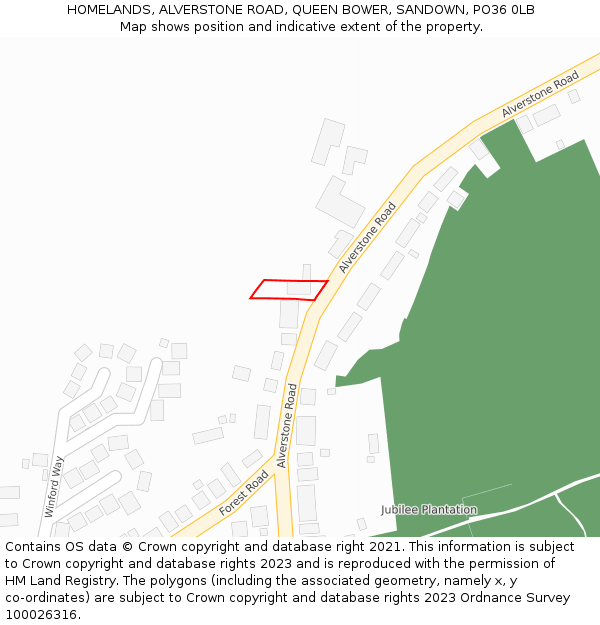 HOMELANDS, ALVERSTONE ROAD, QUEEN BOWER, SANDOWN, PO36 0LB: Location map and indicative extent of plot