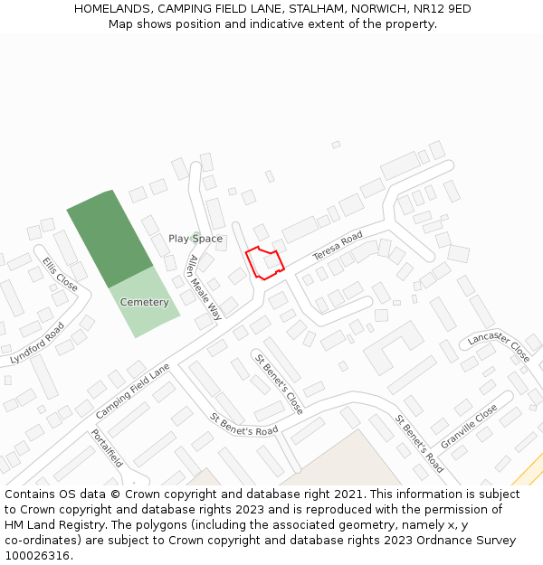 HOMELANDS, CAMPING FIELD LANE, STALHAM, NORWICH, NR12 9ED: Location map and indicative extent of plot