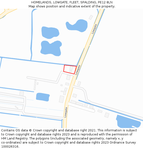 HOMELANDS, LOWGATE, FLEET, SPALDING, PE12 8LN: Location map and indicative extent of plot