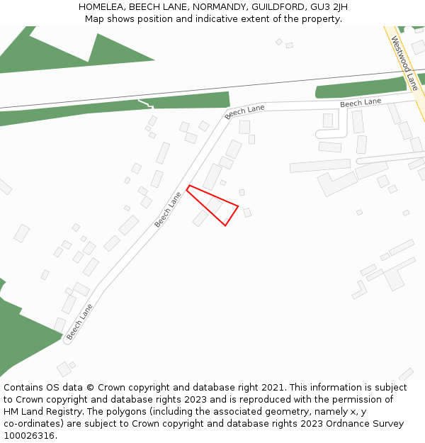 HOMELEA, BEECH LANE, NORMANDY, GUILDFORD, GU3 2JH: Location map and indicative extent of plot
