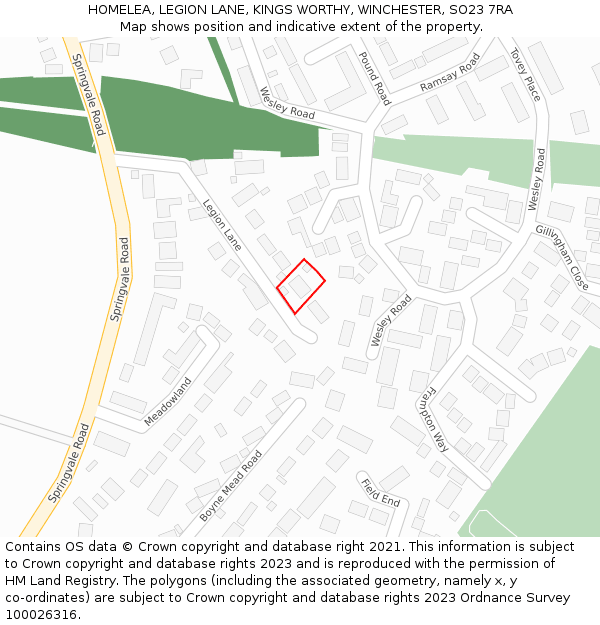 HOMELEA, LEGION LANE, KINGS WORTHY, WINCHESTER, SO23 7RA: Location map and indicative extent of plot