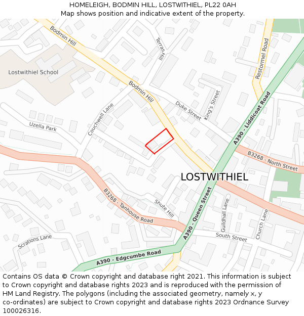 HOMELEIGH, BODMIN HILL, LOSTWITHIEL, PL22 0AH: Location map and indicative extent of plot