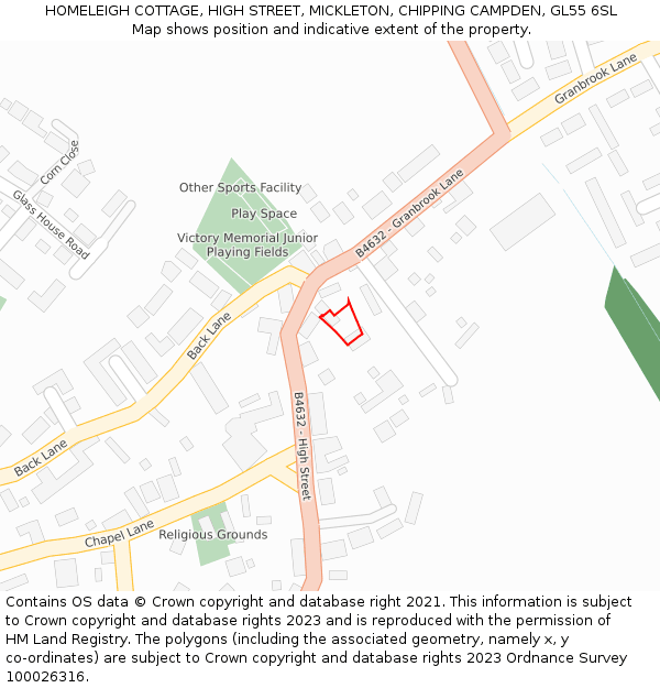 HOMELEIGH COTTAGE, HIGH STREET, MICKLETON, CHIPPING CAMPDEN, GL55 6SL: Location map and indicative extent of plot