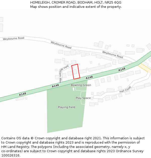 HOMELEIGH, CROMER ROAD, BODHAM, HOLT, NR25 6QG: Location map and indicative extent of plot