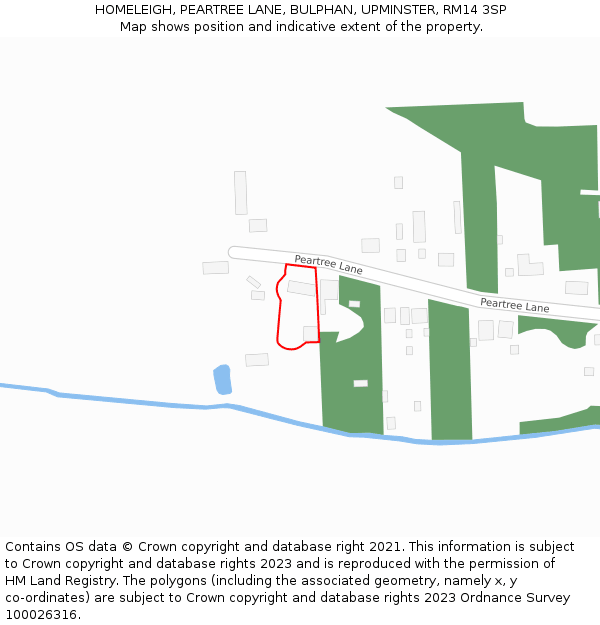 HOMELEIGH, PEARTREE LANE, BULPHAN, UPMINSTER, RM14 3SP: Location map and indicative extent of plot
