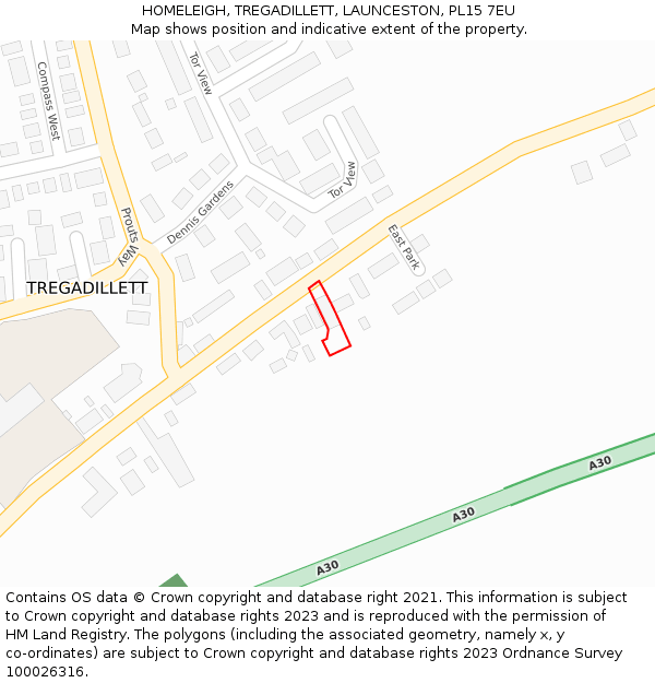 HOMELEIGH, TREGADILLETT, LAUNCESTON, PL15 7EU: Location map and indicative extent of plot