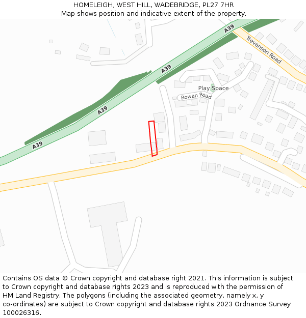 HOMELEIGH, WEST HILL, WADEBRIDGE, PL27 7HR: Location map and indicative extent of plot