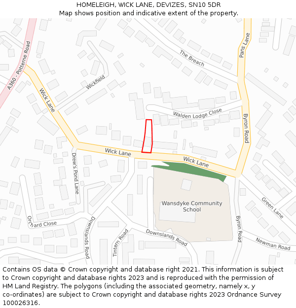 HOMELEIGH, WICK LANE, DEVIZES, SN10 5DR: Location map and indicative extent of plot