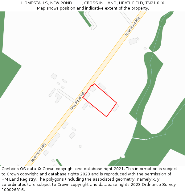 HOMESTALLS, NEW POND HILL, CROSS IN HAND, HEATHFIELD, TN21 0LX: Location map and indicative extent of plot
