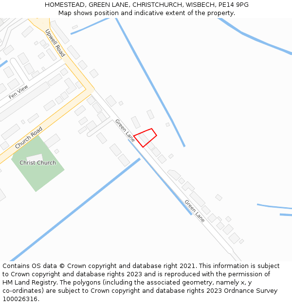 HOMESTEAD, GREEN LANE, CHRISTCHURCH, WISBECH, PE14 9PG: Location map and indicative extent of plot