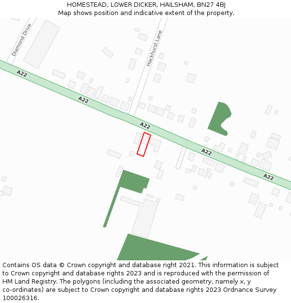 HOMESTEAD, LOWER DICKER, HAILSHAM, BN27 4BJ: Location map and indicative extent of plot