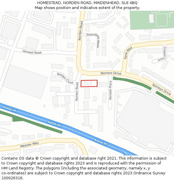 HOMESTEAD, NORDEN ROAD, MAIDENHEAD, SL6 4BQ: Location map and indicative extent of plot